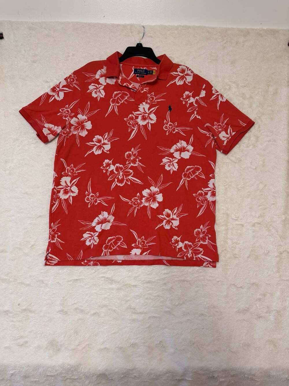 Polo Ralph Lauren Floral Print Cotton Mesh Polo Shirt Coral Red Mens XL